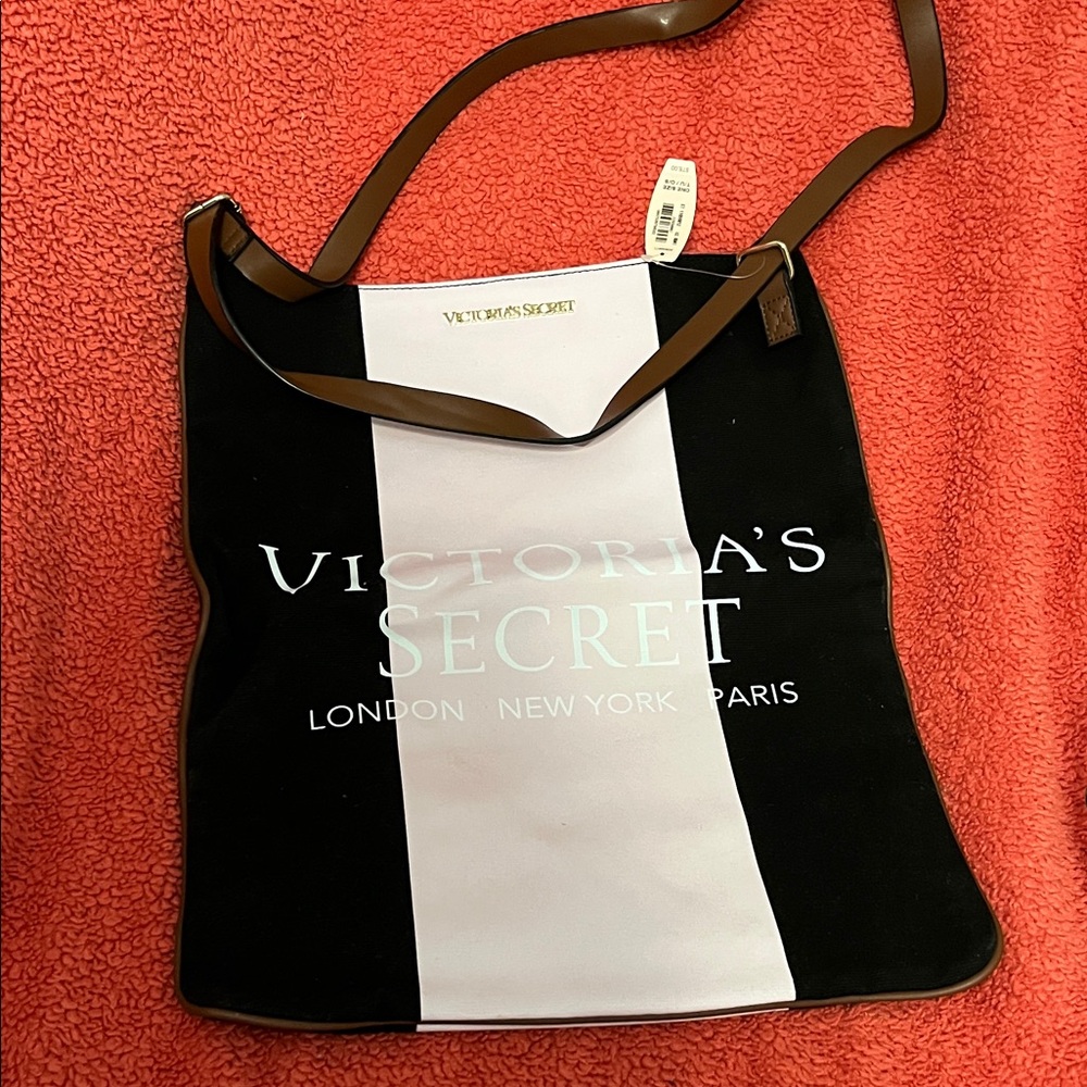 Victoria's Secret Black and White Vertical Stripe Shoulder Bag